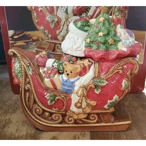 Fitz and Floyd ~ 2003 Retired Santa's Sleigh Christmas Cookie Jar In Box W/Box - Picture 2 of 10